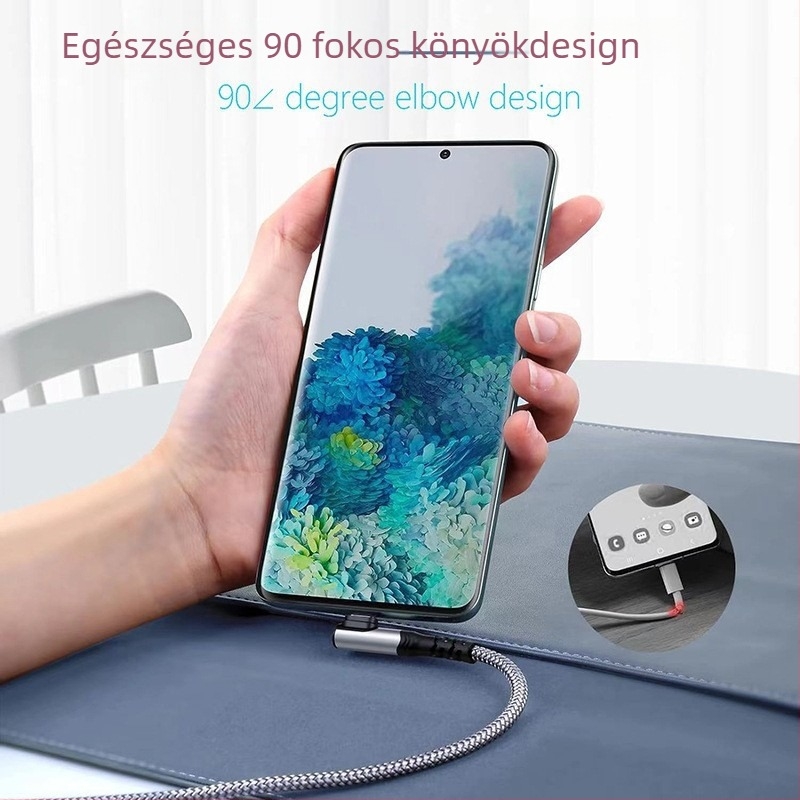 USB-C hajlított kábel nylon szövésű, gyors töltés és adatátvitel, 60W max, egy csatlakozó