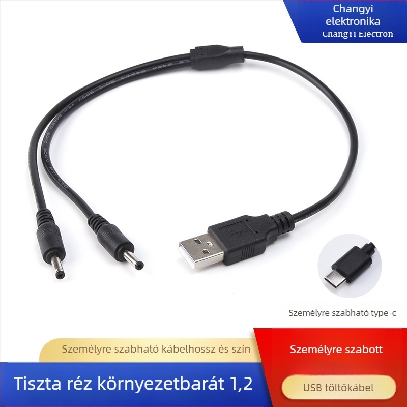 CY USB–DC töltőkábel, kettős kimenettel digitális eszközök számára