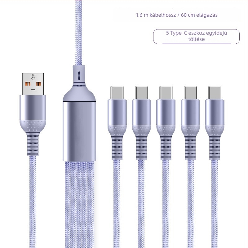 66W gyors töltésű, fonott 5-in-1 töltőkábel USB-C, Micro-USB és Lightning csatlakozókkal (1-2 m)