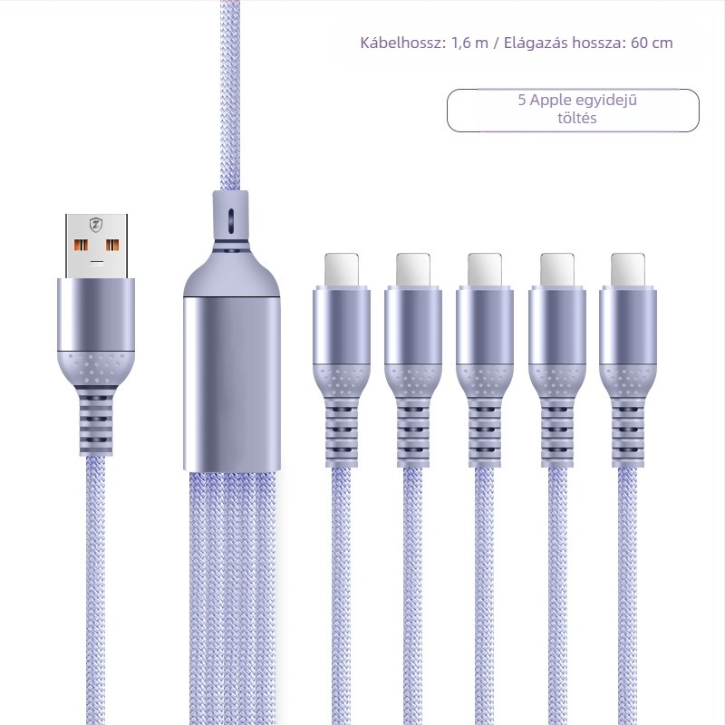 66W gyors töltésű, fonott 5-in-1 töltőkábel USB-C, Micro-USB és Lightning csatlakozókkal (1-2 m)