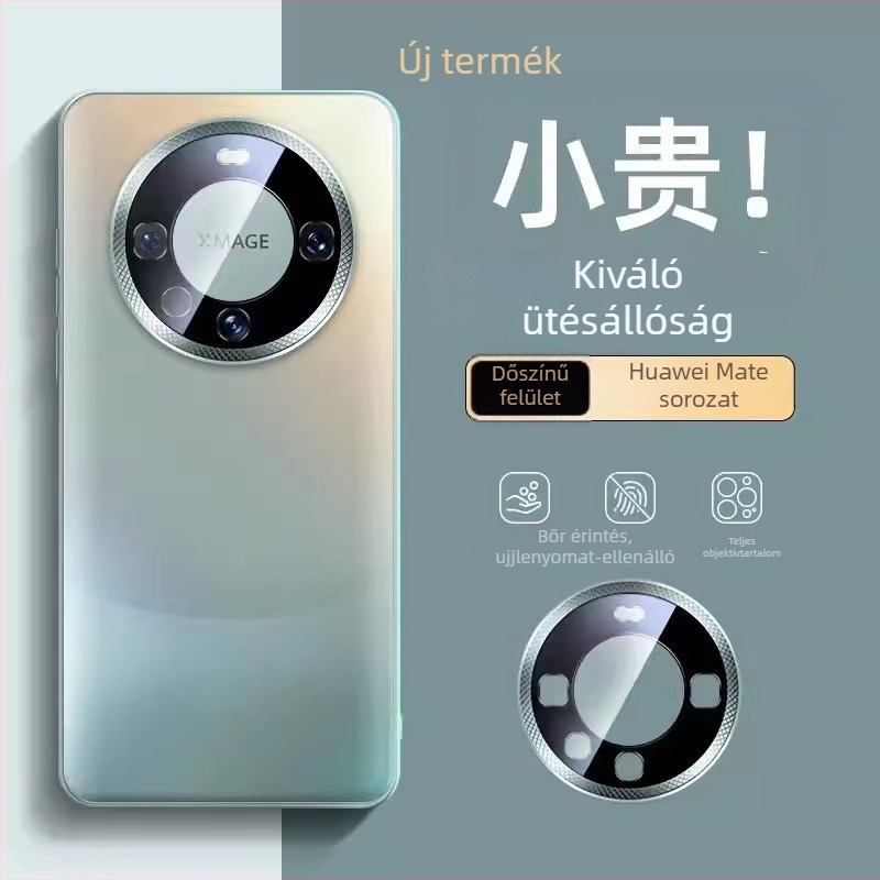 Huawei Mate60 Pro és Mate50 Pro tok, matt üveg, fém objektívgyűrű, teljes védelem, ütésálló, ujjlenyomat-mentes, hőelvezetés