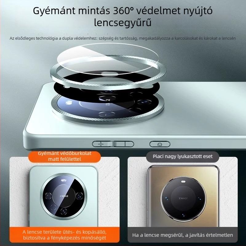 Huawei Mate60 Pro és Mate50 Pro tok, matt üveg, fém objektívgyűrű, teljes védelem, ütésálló, ujjlenyomat-mentes, hőelvezetés