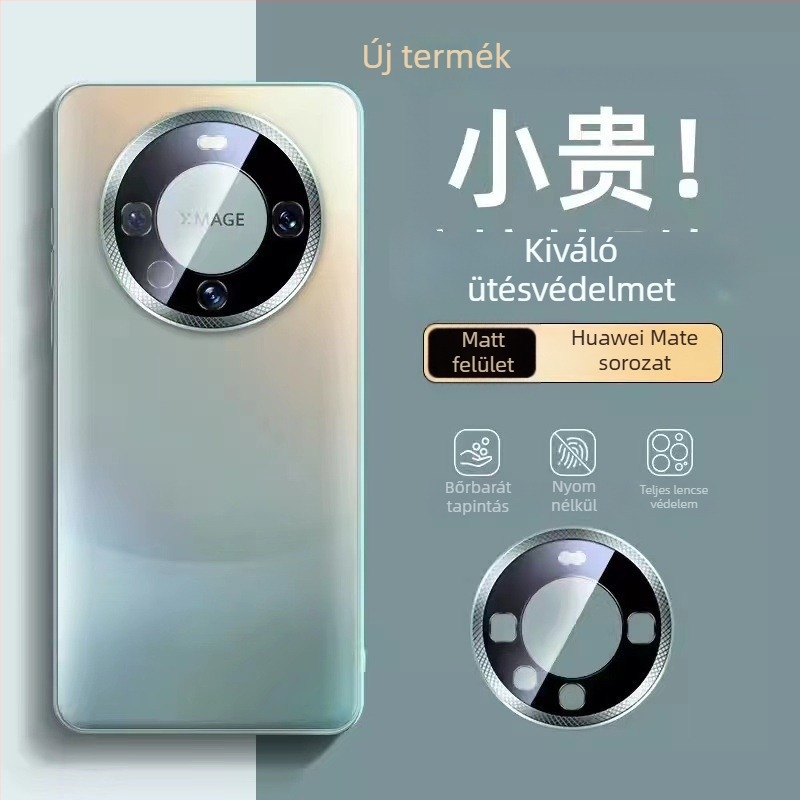 Huawei Mate60 Pro és Mate50 Pro tok, matt üveg, fém objektívgyűrű, teljes védelem, ütésálló, ujjlenyomat-mentes, hőelvezetés