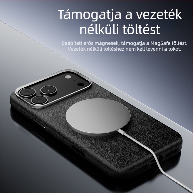 PU bőr kemény tok iPhone 17 és iPhone 16 Pro Max számára beépített mágneses zárómechanizmus — egyszínű bőr
