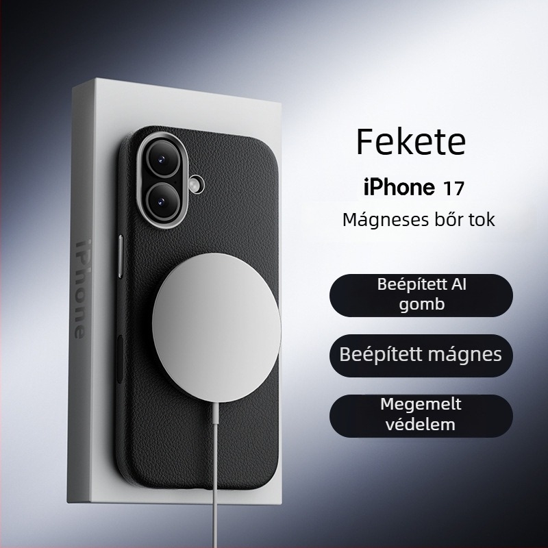 PU bőr kemény tok iPhone 17 és iPhone 16 Pro Max számára beépített mágneses zárómechanizmus — egyszínű bőr