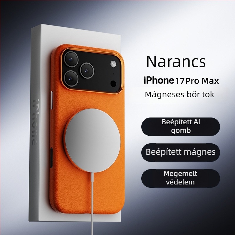 PU bőr kemény tok iPhone 17 és iPhone 16 Pro Max számára beépített mágneses zárómechanizmus — egyszínű bőr