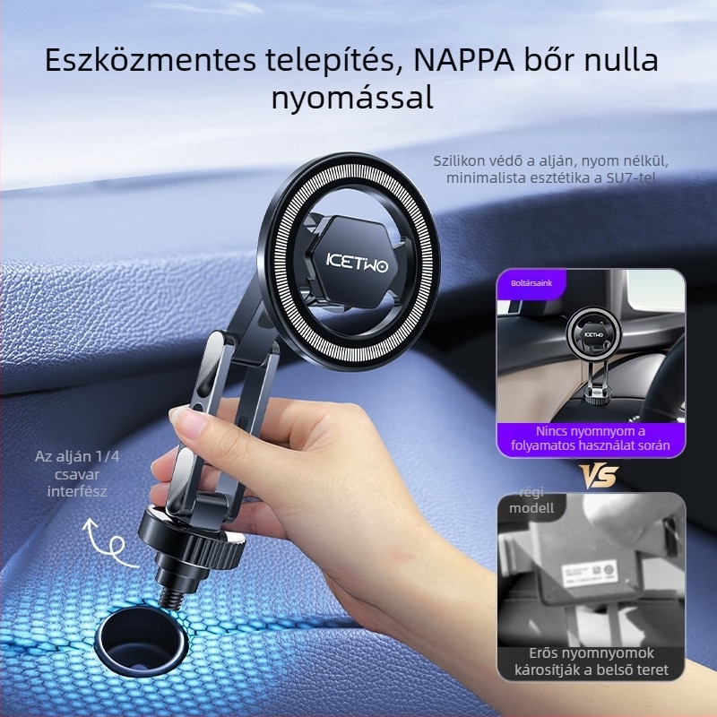 Mágneses autós telefon-tartó az műszerfalra, Xiaomi SU7-hez, MagSafe-kompatibilis, 17 mm gömbfej