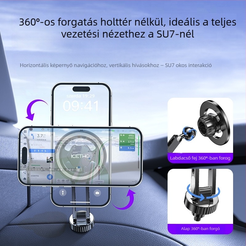Mágneses autós telefon-tartó az műszerfalra, Xiaomi SU7-hez, MagSafe-kompatibilis, 17 mm gömbfej