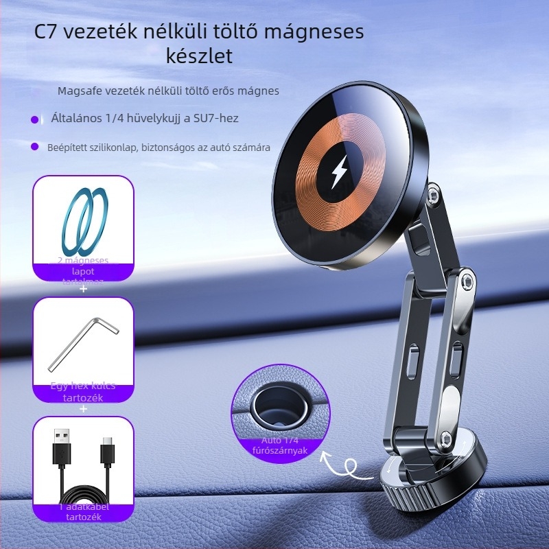 Mágneses autós telefon-tartó az műszerfalra, Xiaomi SU7-hez, MagSafe-kompatibilis, 17 mm gömbfej