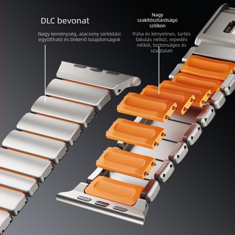 Apple Watch S11 rozsdamentes acélból készült szíj titánium gyöngyével és szilikon mágneses csattal