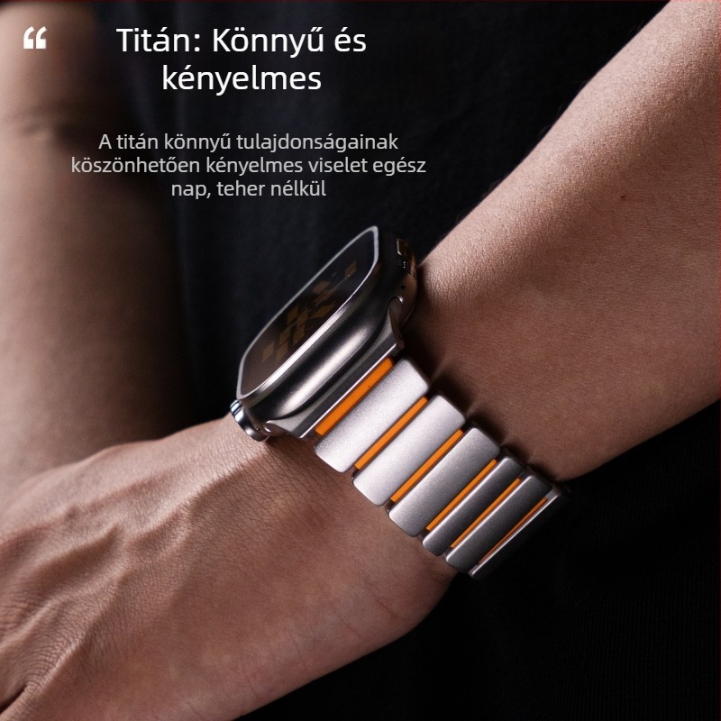 Apple Watch S11 rozsdamentes acélból készült szíj titánium gyöngyével és szilikon mágneses csattal