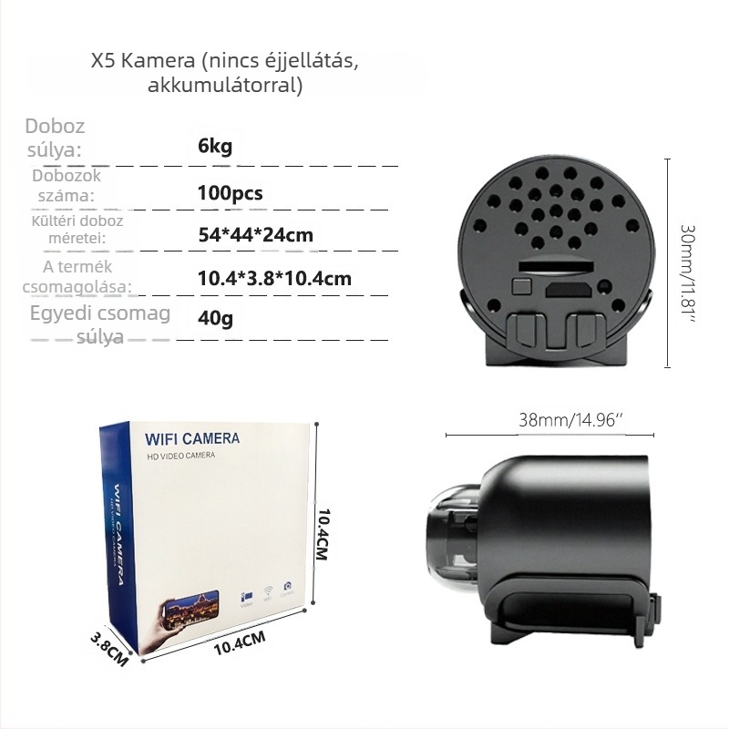 X5 vezeték nélküli HD kamera, 1080p, éjszakai látás, TF-kártya tárhely, távoli megfigyelés