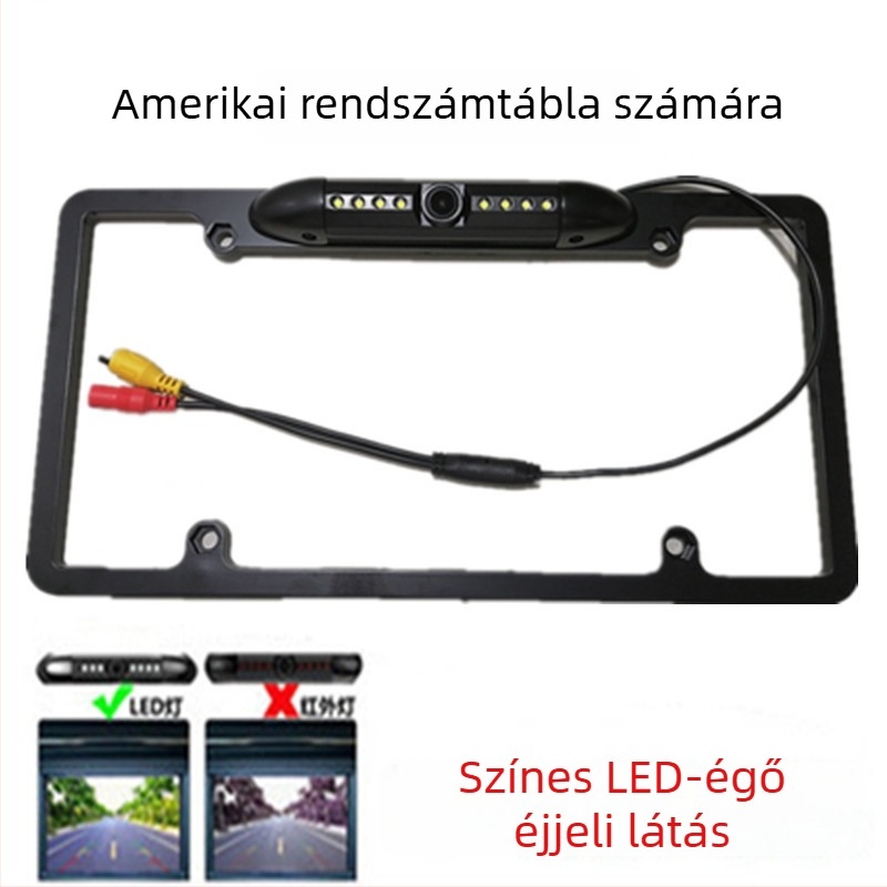 Autó rendszám kamera, univerzális modell, 720p, 170° látószög, 12V tápellátás, vezeték nélküli opció