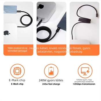 Thunder 5 mágneses telefon töltőkábel – USB adatkábel, 240W max, rézmag ezüstbevonattal, 190 g