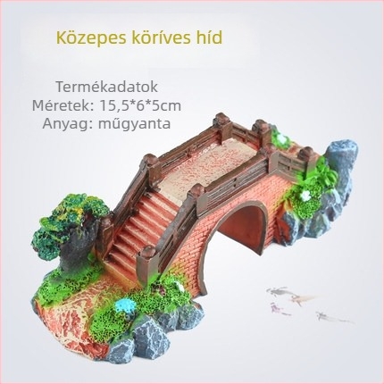 Akvarisztikus táj híd dísz - szintetikus gyanta, biomimikus gyártás, felület szórt festés, pastorális stílus