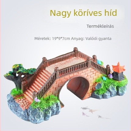 Akvarisztikus táj híd dísz - szintetikus gyanta, biomimikus gyártás, felület szórt festés, pastorális stílus