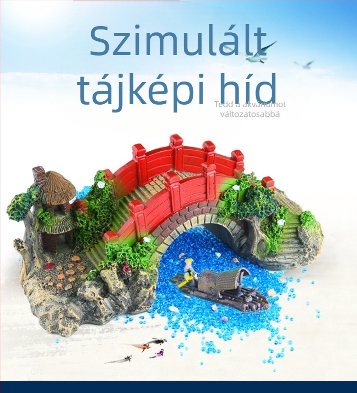 Akvarisztikus táj híd dísz - szintetikus gyanta, biomimikus gyártás, felület szórt festés, pastorális stílus