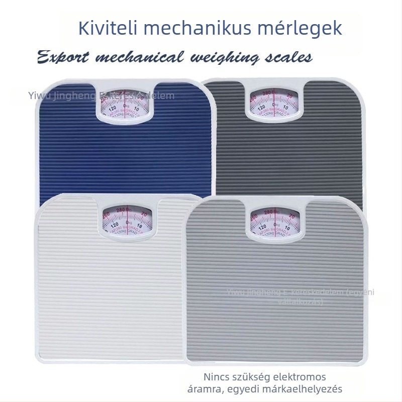 Mechanikus testsúlymérő fürdőszobába, csúszásmentes felülettel, nem elektromos, rugós mechanizmussal, 130 kg teherbírás