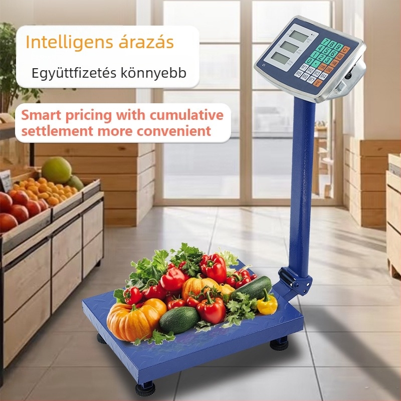 Összecsukható és hátrafelé dönthető platformmérleg, modell TCS-150, 150 kg teherbírás, elektronikus mérés, működtetés: elemmel vagy hálózati adapterrel