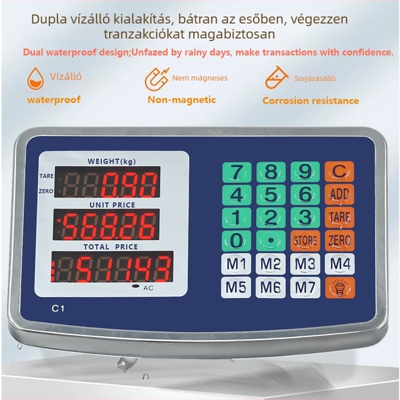 Összecsukható és hátrafelé dönthető platformmérleg, modell TCS-150, 150 kg teherbírás, elektronikus mérés, működtetés: elemmel vagy hálózati adapterrel