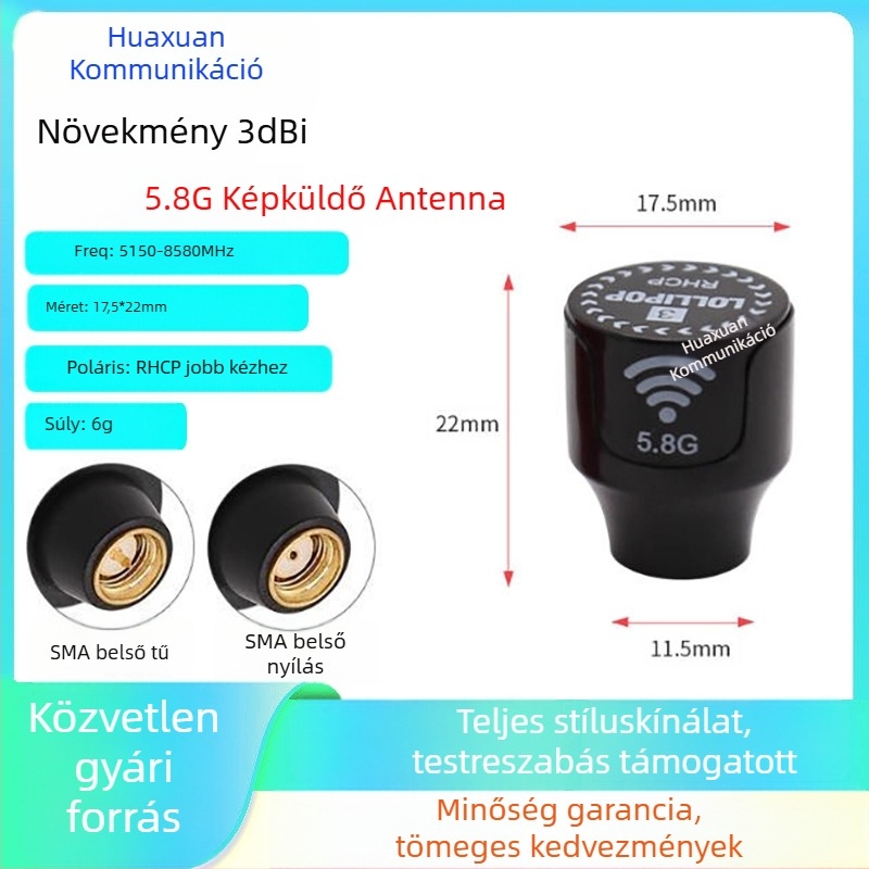 FPV videóátviteli antenna, 5.8 GHz kétsávos, bal- és jobboldali polarizáció, hatótávolság-növelés, V2