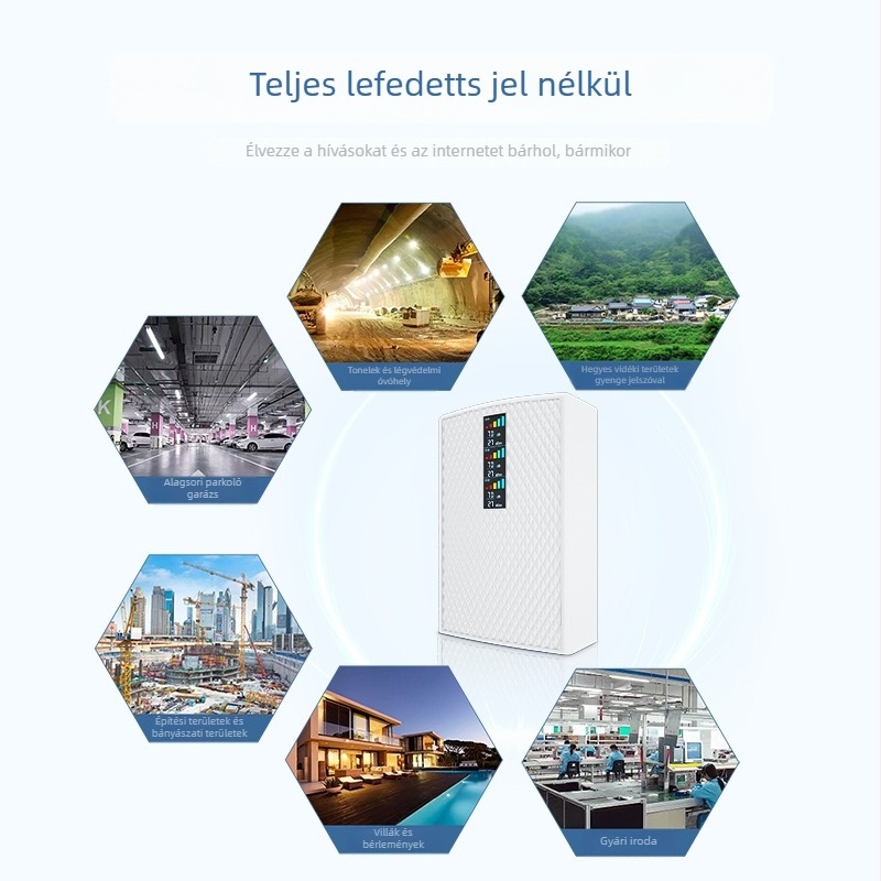 Mobiltelefon-signal erősítő: támogatja a 2G/3G/4G/5G-t, lefedettség 200–2000 m², modell 24C4400F6715, tömeg 0,98 kg