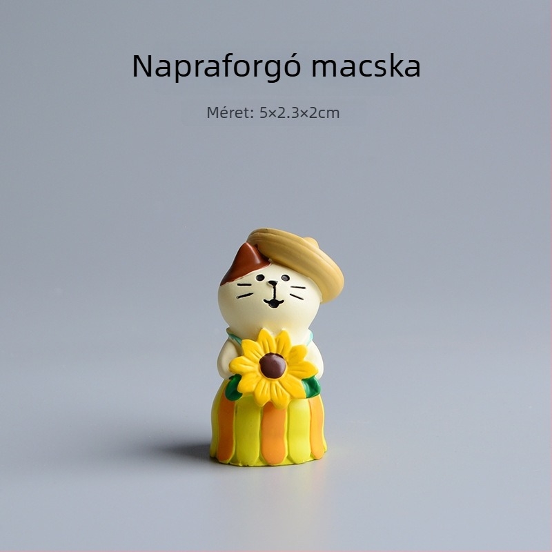 Pastorális macska kerti mini táj dekoráció – cartoon stílus, szintetikus gyantából