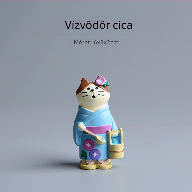 Pastorális macska kerti mini táj dekoráció – cartoon stílus, szintetikus gyantából