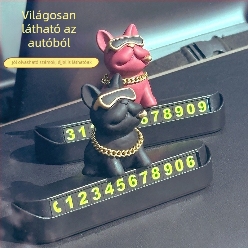 Autó dekorációhoz tervezett ideiglenes parkolási telefonszámlap, modell French Bulldog Stop Sign, anyag műanyag, márka Che shima