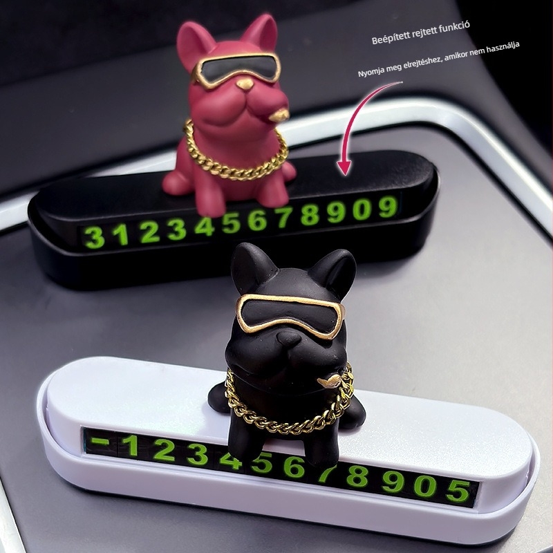 Autó dekorációhoz tervezett ideiglenes parkolási telefonszámlap, modell French Bulldog Stop Sign, anyag műanyag, márka Che shima
