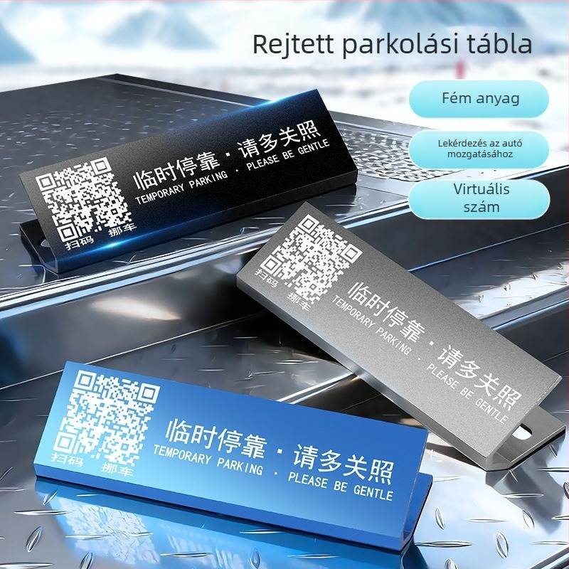 DSH fém parkolási jel QR-kód típus, testreszabható, modell T-1103, logó nyomtatás lehetséges
