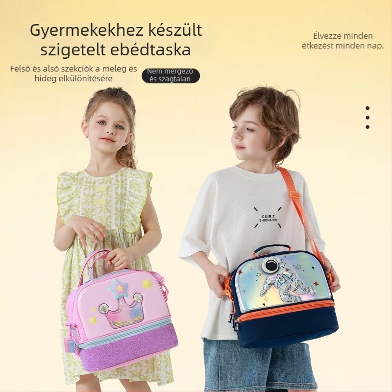 Gyerekeknek szóló szigetelt ebédtáska - Cartoon minta, Nagy kapacitás, Vízálló, Oxford vászon külső