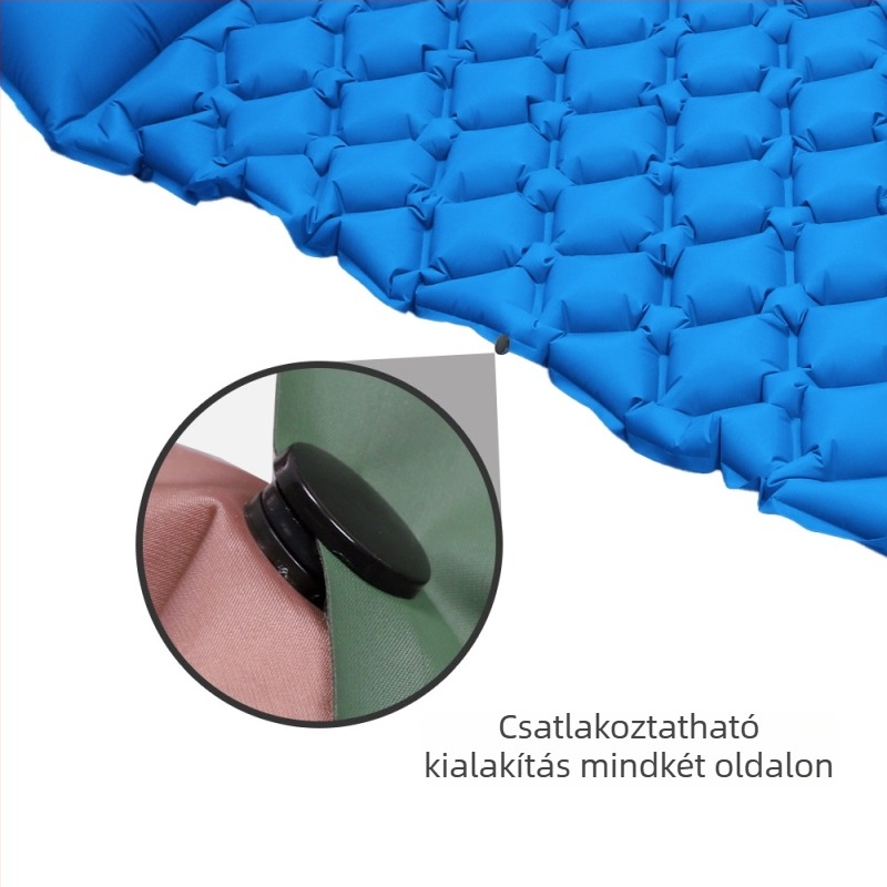 Hordozható kemping matrac párnával és kézi pumpával, 40D nylon TPU; 1–2 fő; súly 600 g