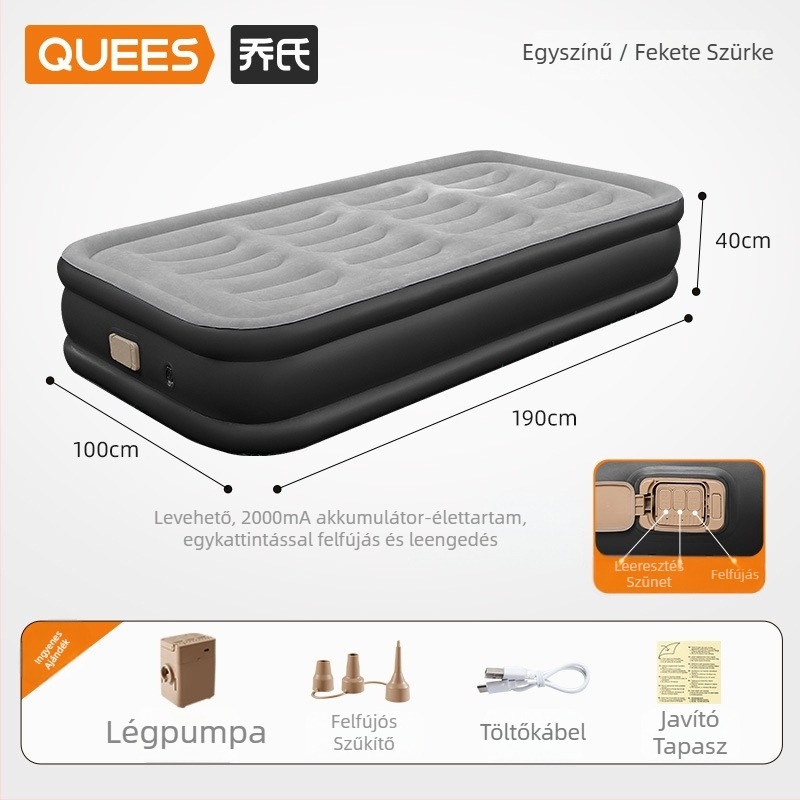 Kempinghez és RV-hez használható felfújható matrac, hordozható, vastag kialakítású, automata felfújás, teherbírás 400 kg, súly 4,9–7 kg, univerzális kompatibilitás