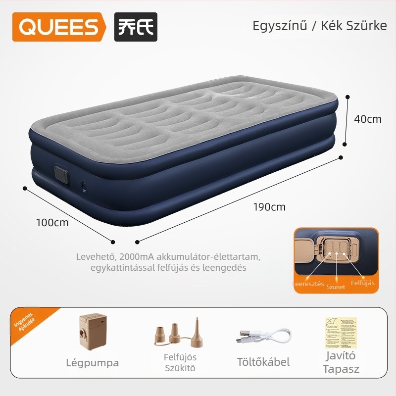 Kempinghez és RV-hez használható felfújható matrac, hordozható, vastag kialakítású, automata felfújás, teherbírás 400 kg, súly 4,9–7 kg, univerzális kompatibilitás