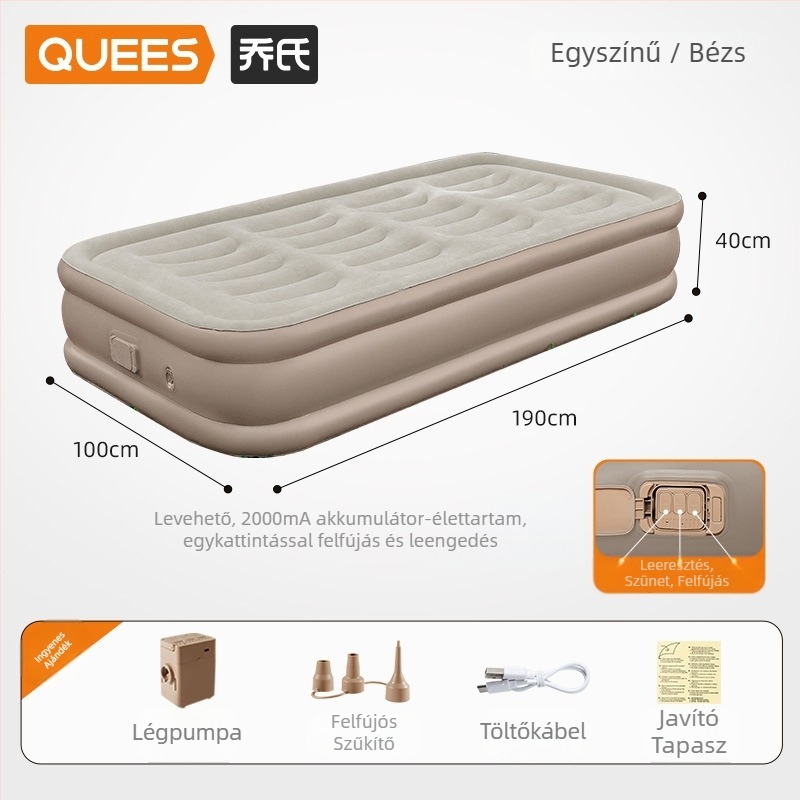 Kempinghez és RV-hez használható felfújható matrac, hordozható, vastag kialakítású, automata felfújás, teherbírás 400 kg, súly 4,9–7 kg, univerzális kompatibilitás
