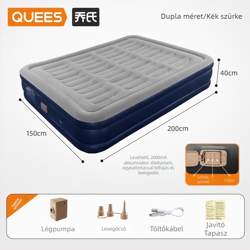 Kempinghez és RV-hez használható felfújható matrac, hordozható, vastag kialakítású, automata felfújás, teherbírás 400 kg, súly 4,9–7 kg, univerzális kompatibilitás