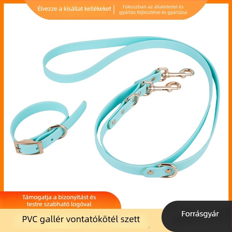 Puha PVC háziállat nyakörv és póráz készlet, vízálló és szennyeződésálló, kültéri kutyapóráz, állítható nyakörv, testre szabható