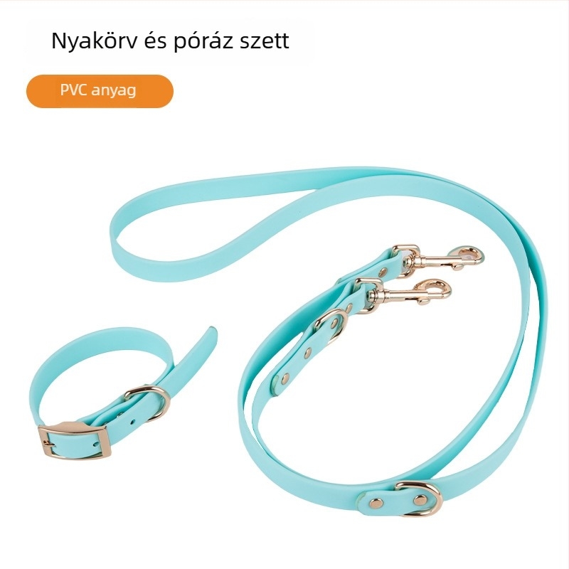 Puha PVC háziállat nyakörv és póráz készlet, vízálló és szennyeződésálló, kültéri kutyapóráz, állítható nyakörv, testre szabható