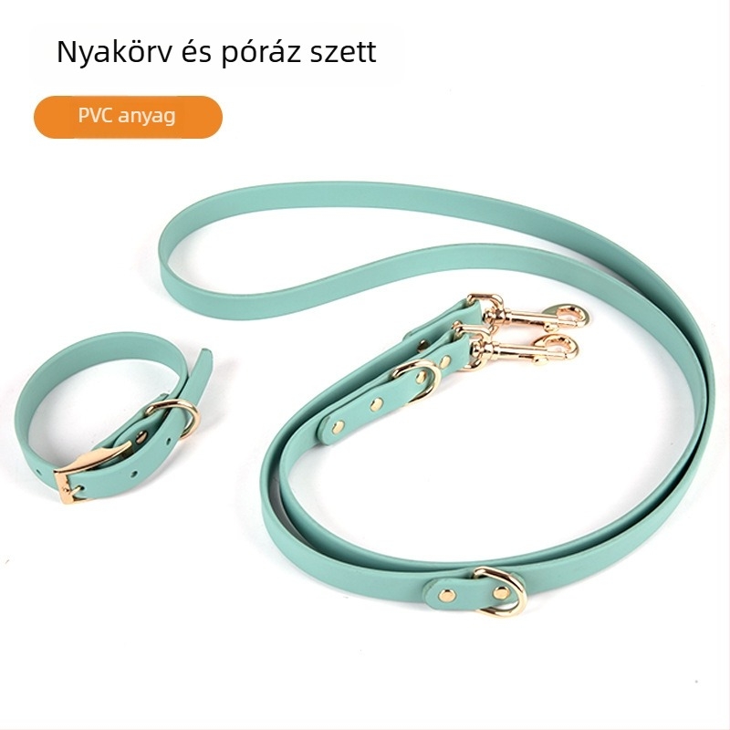 Puha PVC háziállat nyakörv és póráz készlet, vízálló és szennyeződésálló, kültéri kutyapóráz, állítható nyakörv, testre szabható