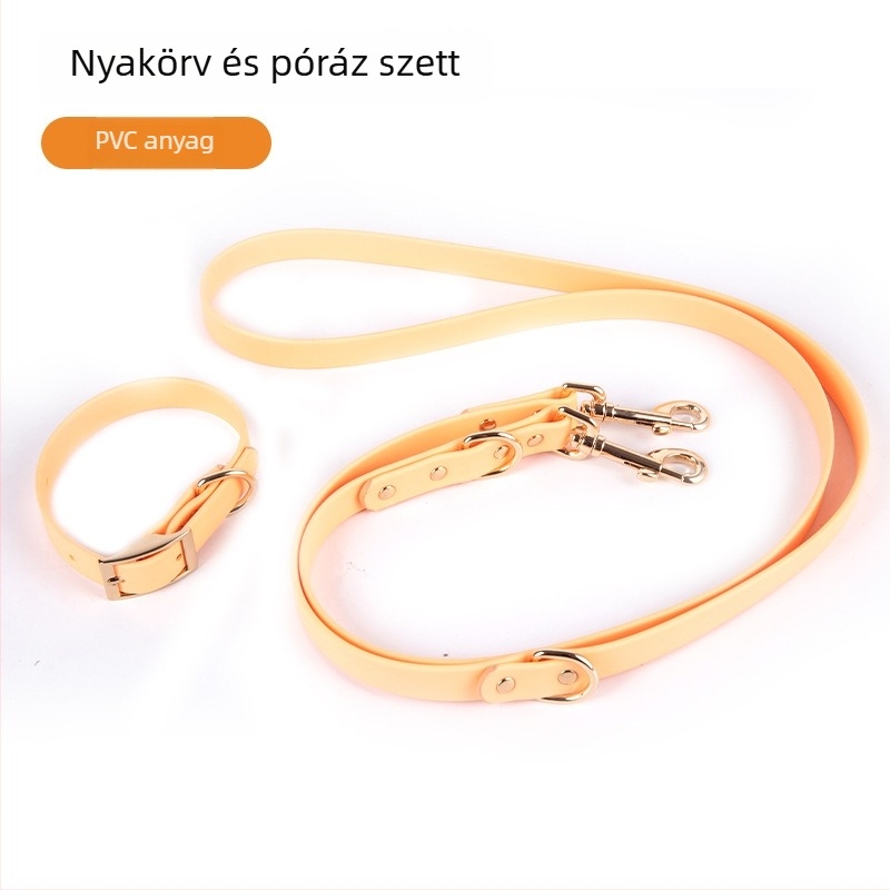Puha PVC háziállat nyakörv és póráz készlet, vízálló és szennyeződésálló, kültéri kutyapóráz, állítható nyakörv, testre szabható