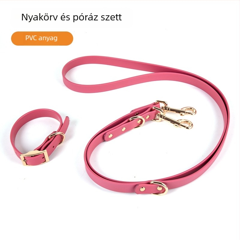 Puha PVC háziállat nyakörv és póráz készlet, vízálló és szennyeződésálló, kültéri kutyapóráz, állítható nyakörv, testre szabható