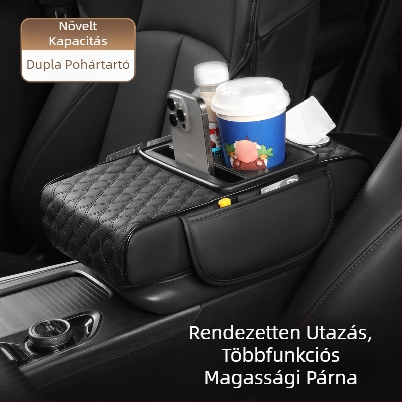 Minden az egyben autókarfa tároló bőrből, pohártartó és szalvétatartóval, Modell 086, Univerzális kompatibilitás, Tömeg 400