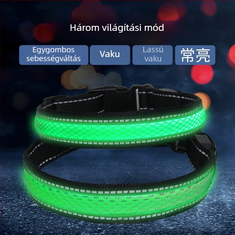 LED világító nylon hálós kutyanyakörv Type-C töltőporttal, vízálló, nagy, közepes és kicsi méretekhez