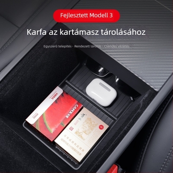 Tesla Model 3 középkonzol alsó tárolódoboz anti-slip párnával, TPE anyagú, belső karfén belüli használatra, fogantyúval