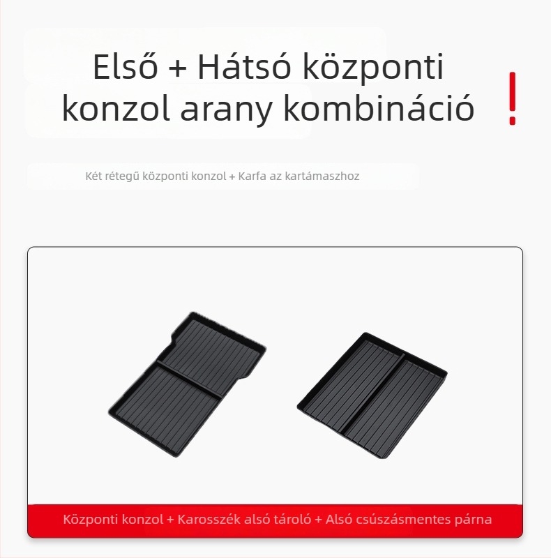 Tesla Model 3 középkonzol alsó tárolódoboz anti-slip párnával, TPE anyagú, belső karfén belüli használatra, fogantyúval