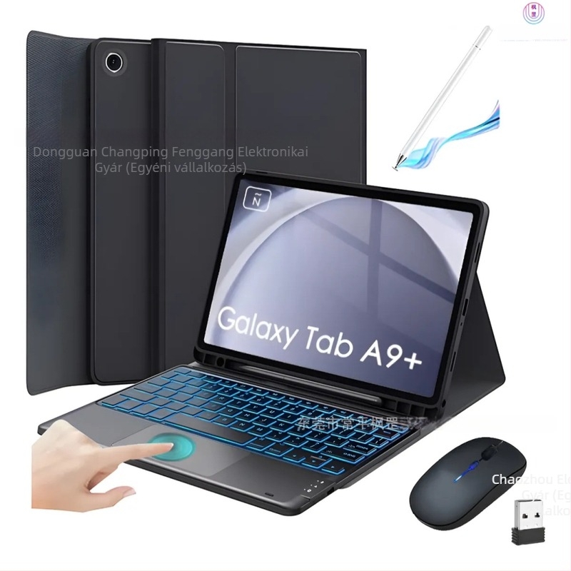 Samsung Galaxy Tab A9 Plus védőtok érintőpados, háttérvilágítású Bluetooth billentyűzettel (SM-X210/SM-X215)