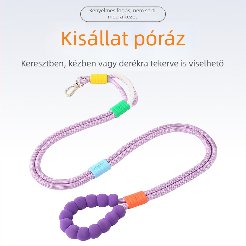 Állítható kutyapóráz dopamin színblokkolt buborékos pamutszövetes kötéllel, húzás elleni védelem, közepes és nagytestű kutyáknak
