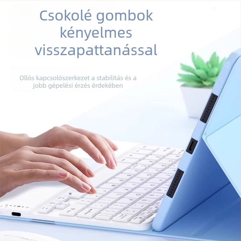 Bluetooth tabletához készült billentyűzet érintőpad és mágneses rögzítésével, azonnali párosítással, iPad és Android-kompatibilis