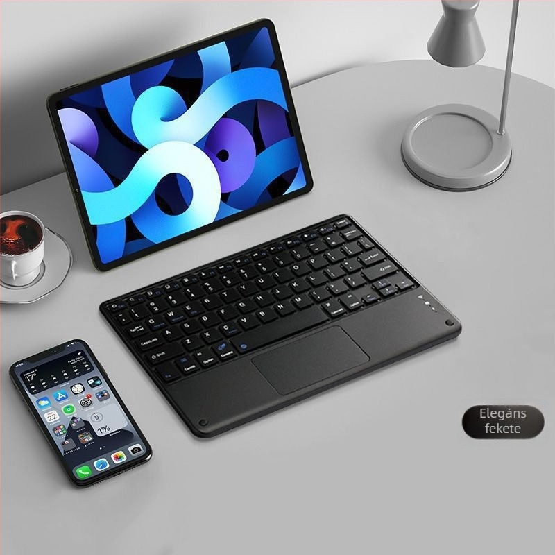 Bluetooth tabletához készült billentyűzet érintőpad és mágneses rögzítésével, azonnali párosítással, iPad és Android-kompatibilis